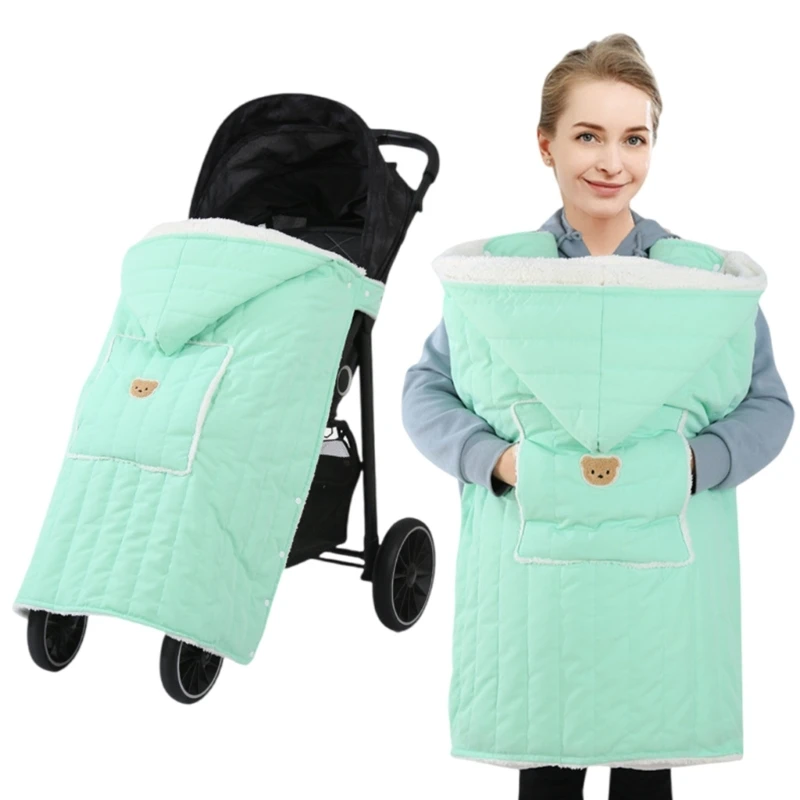 Manta gruesa de felpa para cochecito de bebé, cubierta de lana cálida a prueba de viento, manta para carrito de niño, funda para cochecito con capucha de oso de dibujos animados, invierno - imagen 5