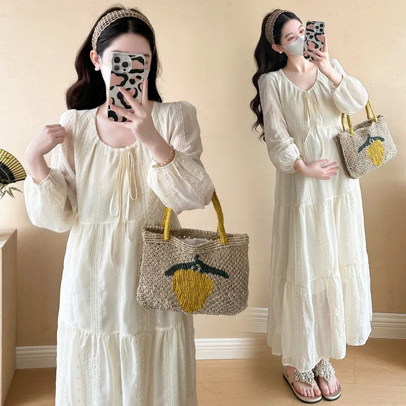 2025 primavera moda coreana vestido de maternidad elegante Casual ropa recta suelta para mujeres embarazadas ropa de embarazo - imagen 2