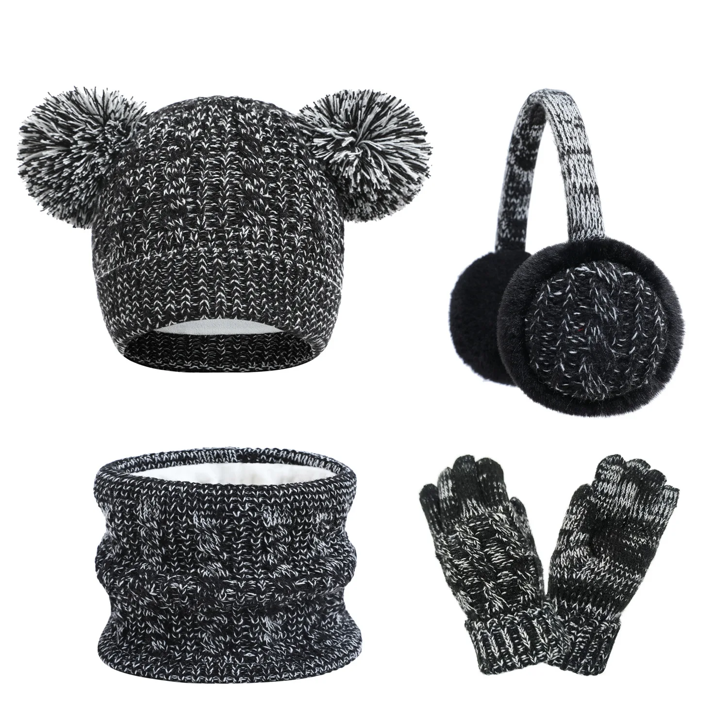 4 Uds. Calentador de orejas a la moda para niños, gorro de invierno, bufanda para el cuello, conjunto de guantes, bufanda cálida tejida, gorro de lana con protección para los oídos, gorro para niños - imagen 2