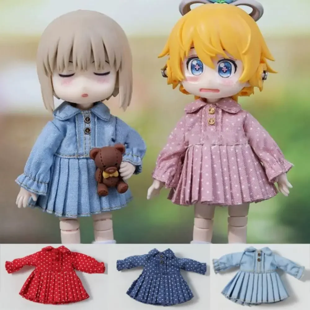 Vestido de órgano hecho a mano, ropa de moda, Falda plisada de encaje para muñeca, accesorios DIY, vestidos vaqueros con cuello de solapa para muñecas OB11 1/11 - imagen 2