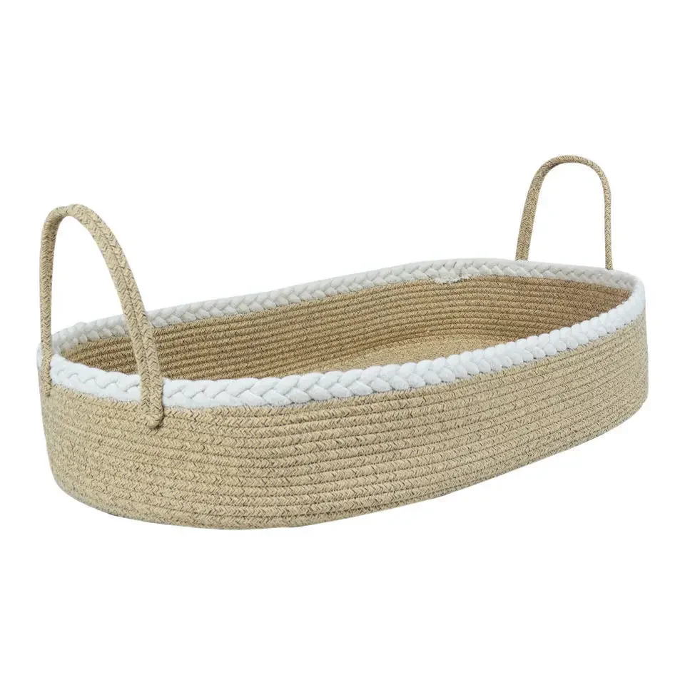 Cesta de transporte para bebé, cesta de cambio para recién nacido, decoración Bohemia para guardería, cuerda de algodón, adorno de mesa cambiante con alfombrilla - imagen 3