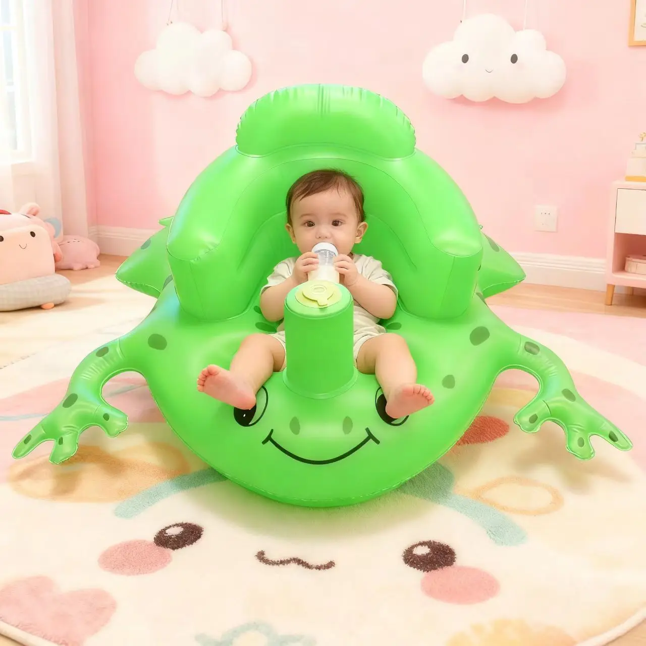 Asiento inflable para bebé con respaldo plegable para bañera - imagen 4