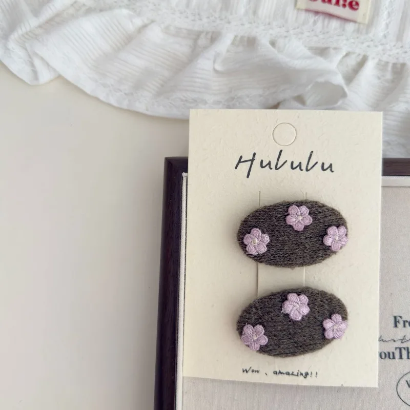 2 unids/set elegante Floral tejido flor BB Clips lindo niño ovalado pinzas para el cabello para niñas dulce bebé accesorios para el cabello para cabello fino - imagen 3