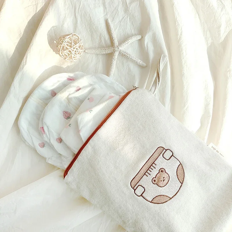 Bolsa de almacenamiento de pañales de lona para bebé, juego de 7 Uds., organizador de pañales, artículos diversos interiores impermeables, bolsa de maquillaje de viaje, artículos para bebé - imagen 4