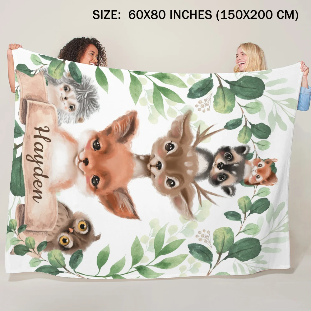 LVYZIHO Woodland Animals Greenenery Forest Manta con nombre personalizado Manta para niños - 30x40 /48x60/60x80 pulgadas - Manta polar - imagen 2