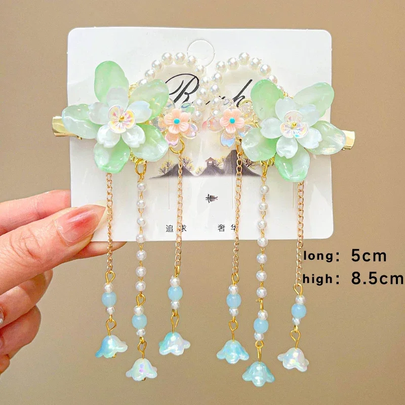 Clip de pelo de flores Hanfu de estilo chino antiguo para niños, tocados pequeños girlantique, tarjeta de pelo, tocado de súper Hada, nuevo - imagen 5