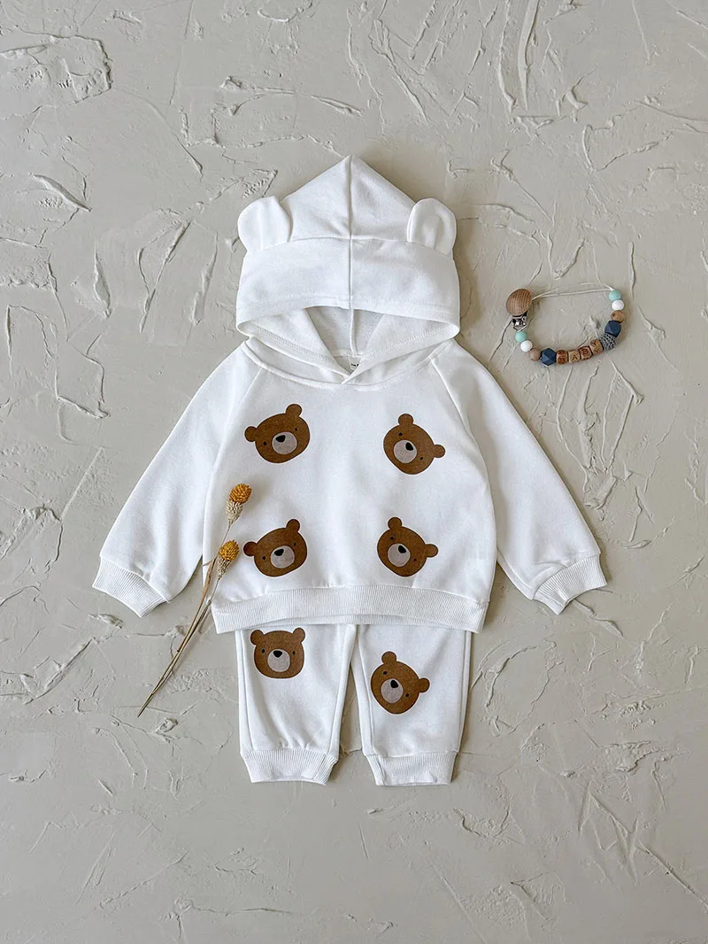 MILANCEL, nuevo conjunto de ropa de otoño para bebés de 6 a 3 años, sudadera con capucha y pantalones holgados de oso dulce para niñas, traje para niños pequeños versión coreana, 2 uds.