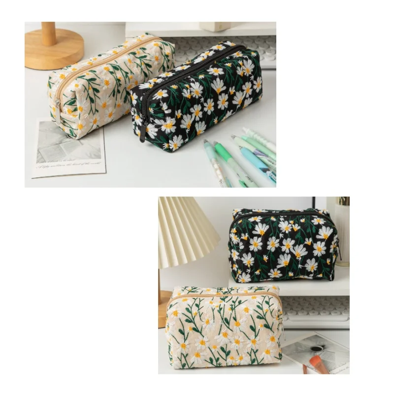 Estuche de lona bordado con flores para niños – Resistente - imagen 2