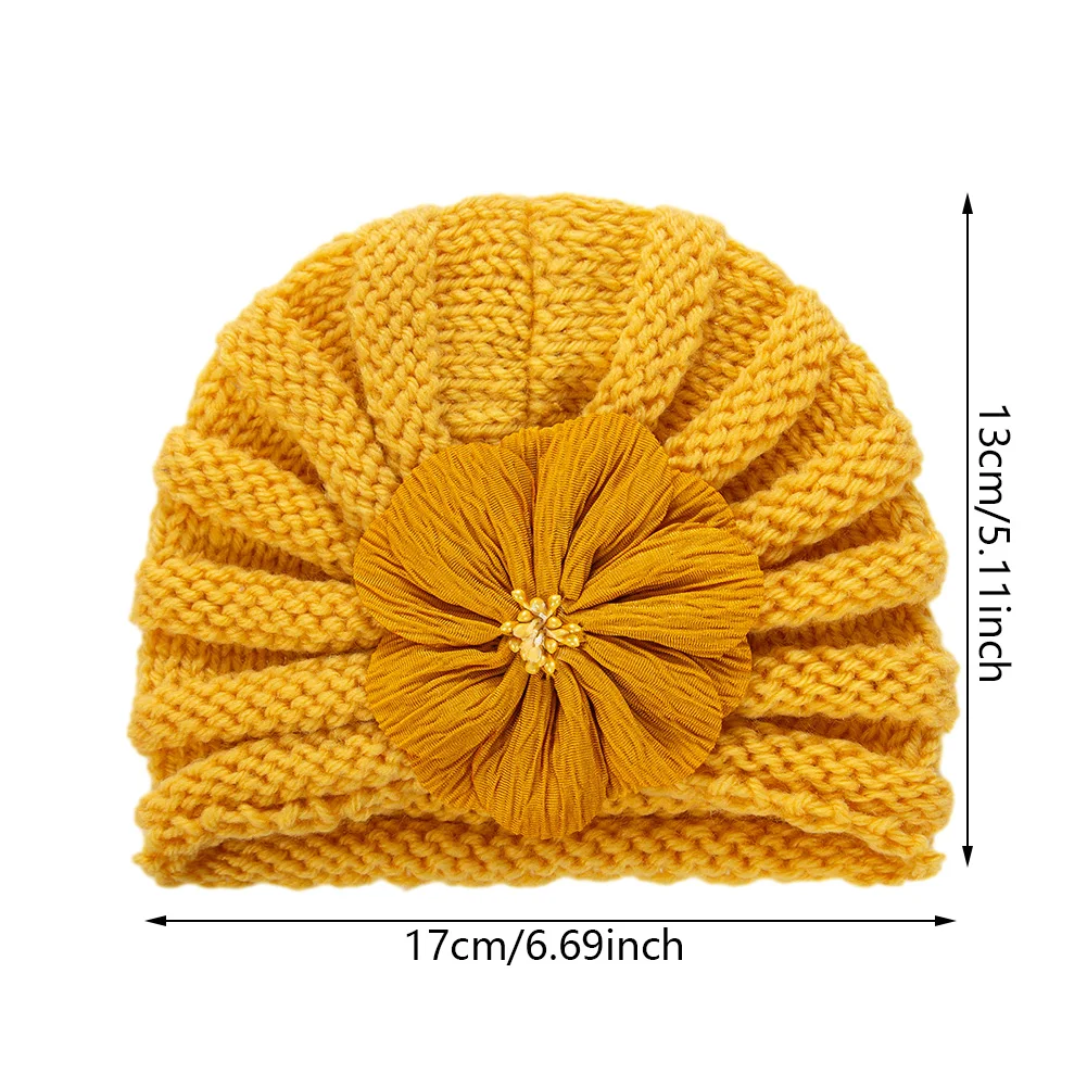 Gorros de punto con flores grandes de la India, gorros de ganchillo para recién nacidos, gorros de invierno para niños de 0 a 3T, diademas para niños y niñas, accesorios de fotografía - imagen 4