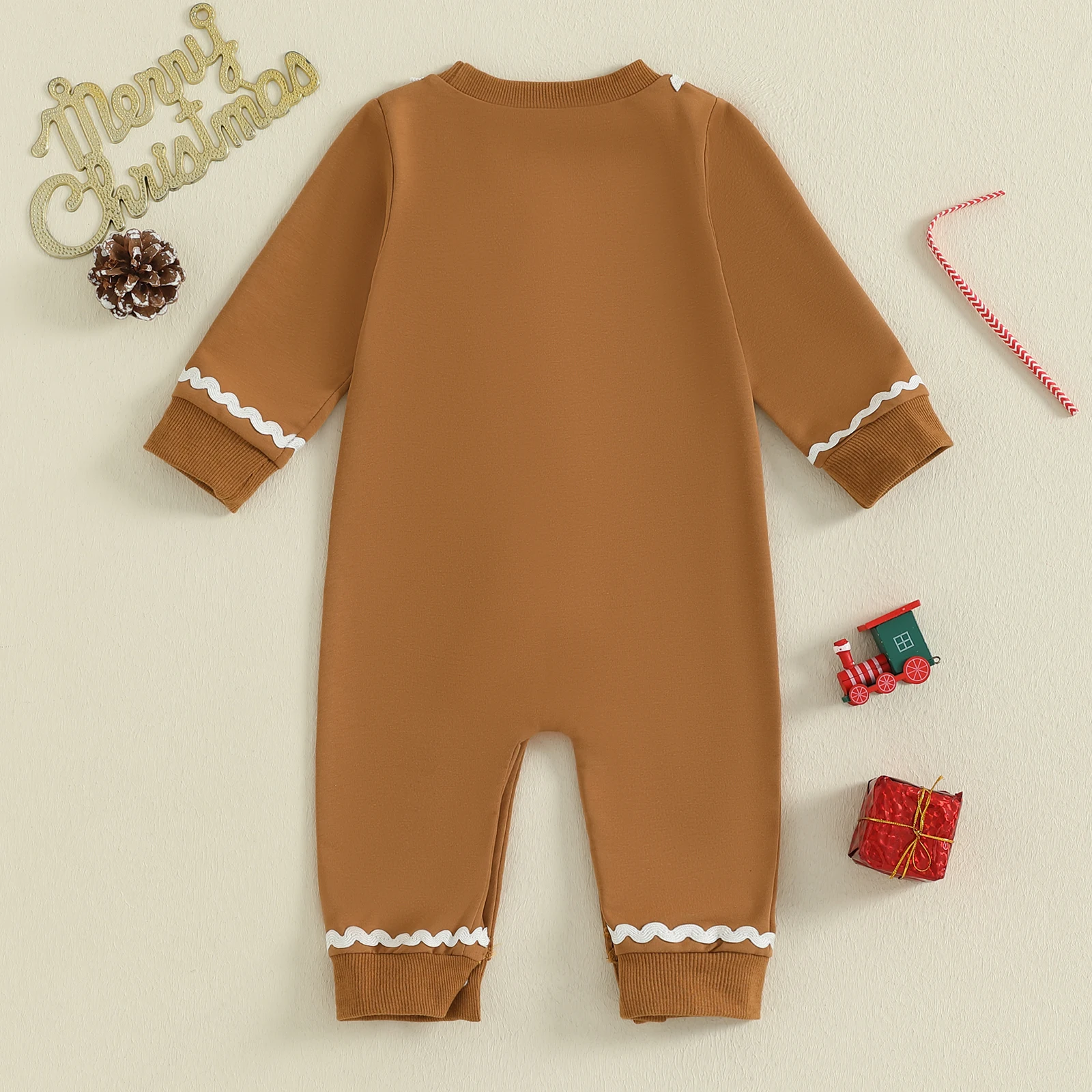 SUNSIOM-mono de pan de jengibre para bebé de 0 a 18 meses, peleles de Navidad de manga larga con lazo decorativo y bolas de felpa - imagen 3