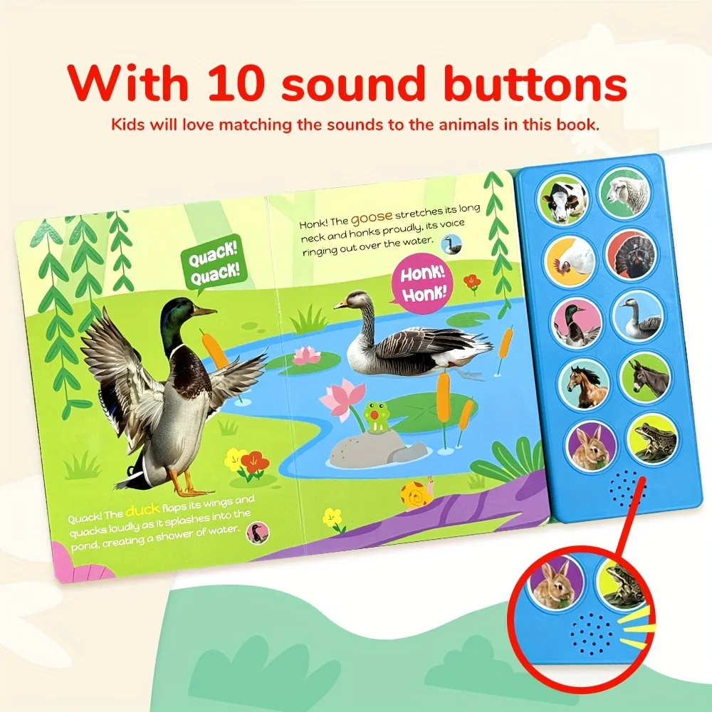Libro de sonido interactivo para niños con 10 ruidos de granja, figuras de animales de granja ruidosos, juguetes educativos para niños pequeños, regalo - imagen 4