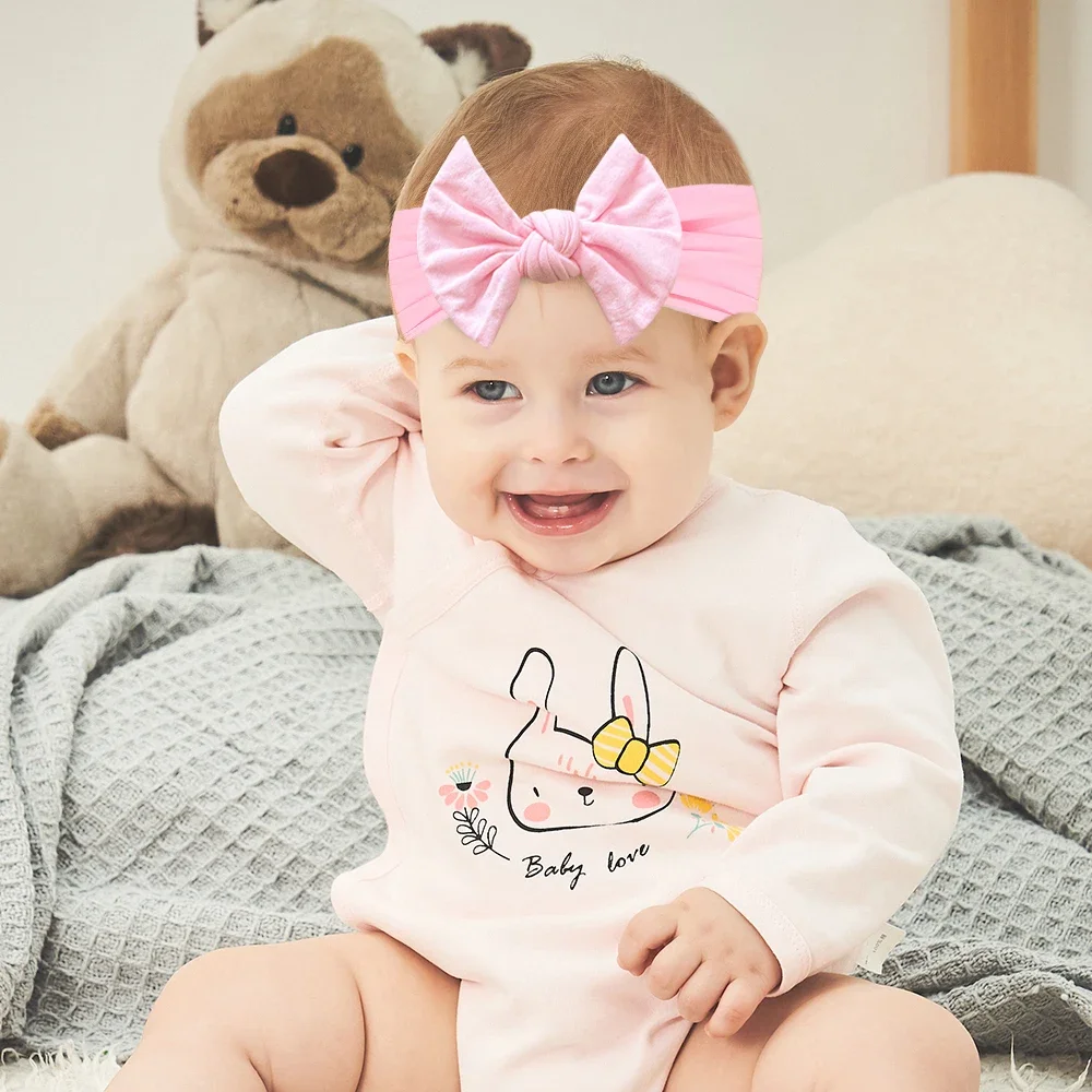 Conjunto de diadema para niñas de Color sólido, 5 uds., bonito lazo, lazos para niños recién nacidos, banda para el cabello hecha a mano, accesorios elásticos suaves para el cabello - imagen 2