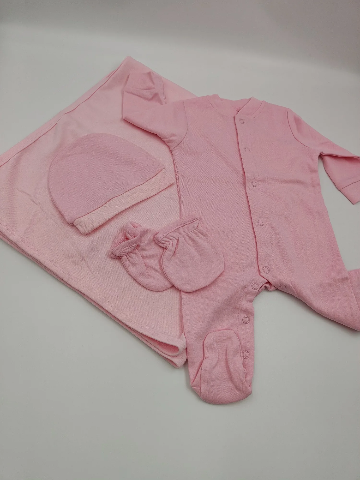 Conjunto de traje rosa para niña, mameluco, sombrero, mitones, manta para uso diario - imagen 3