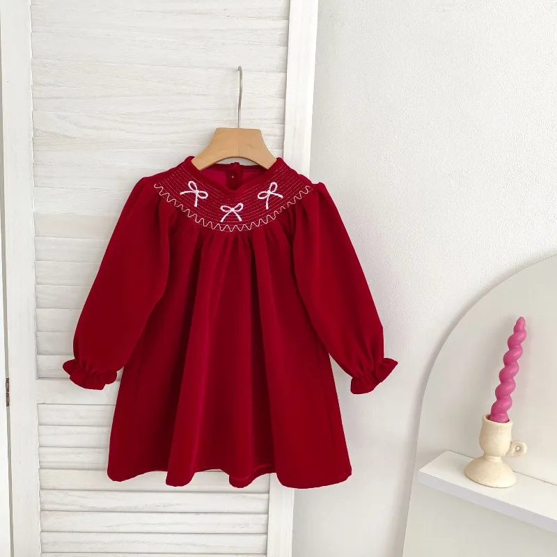 Vestido navideño rojo para niña: manga larga para primavera y otoño, tela suave y agradable para la piel, mameluco para niños pequeños y traje de primer cumpleaños. - imagen 4