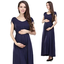 Vestido largo de maternidad y lactancia para verano, con cremalleras invisibles, suave, holgado, transpirable, informal, posparto, para mujeres embarazadas