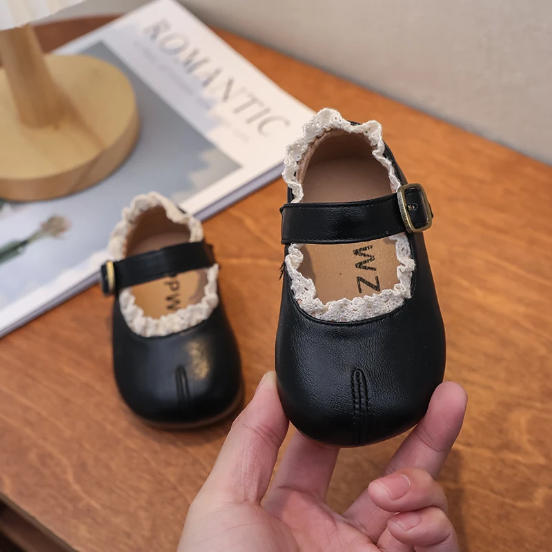 Zapatos de cuero para niñas, zapatos de princesa de encaje para fiesta de cumpleaños, suela suave antideslizante, ligeros, para primavera y otoño - imagen 2