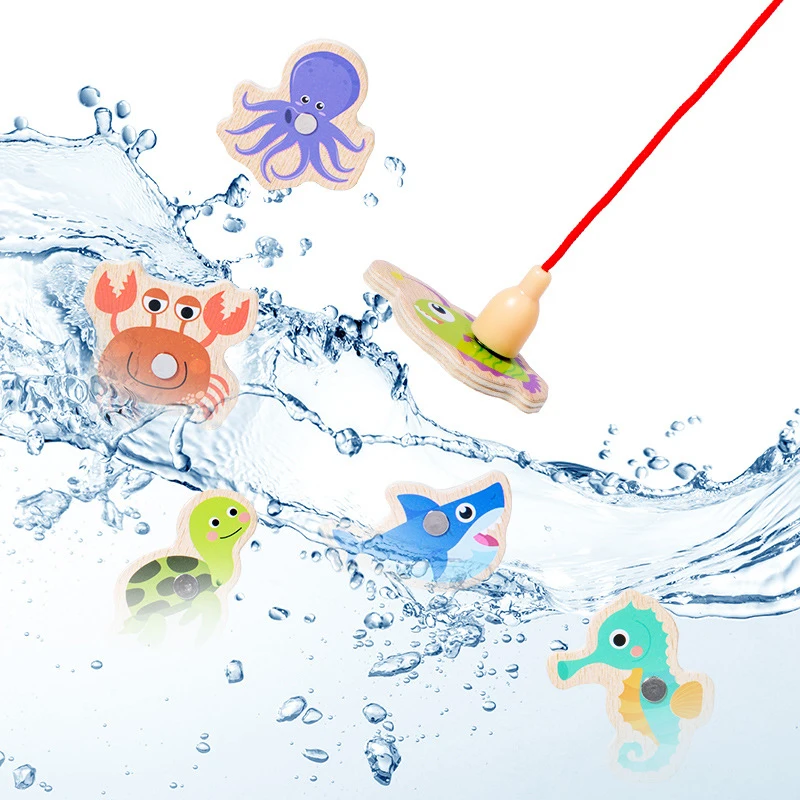 Juguetes de pesca magnéticos de madera Montessori, juegos de peces cognitivos de vida marina, juguete educativo para edades tempranas para niños, interactivo entre padres e hijos - imagen 4
