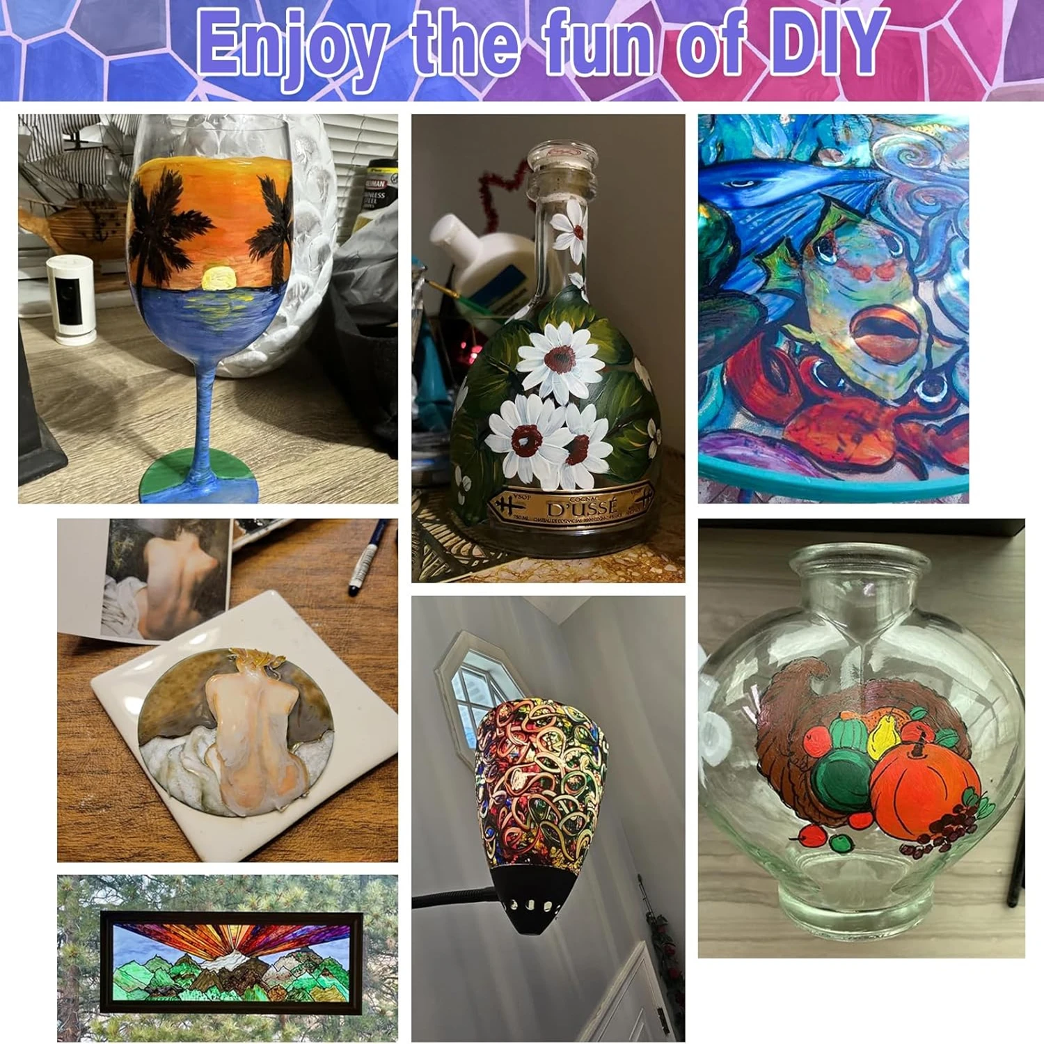 Juego de pintura para vidrio acrílico con 6 pinceles, 1 paleta, 12/24 colores, 12ml, pinturas para copas de vino, pintura acrílica impermeable - imagen 4