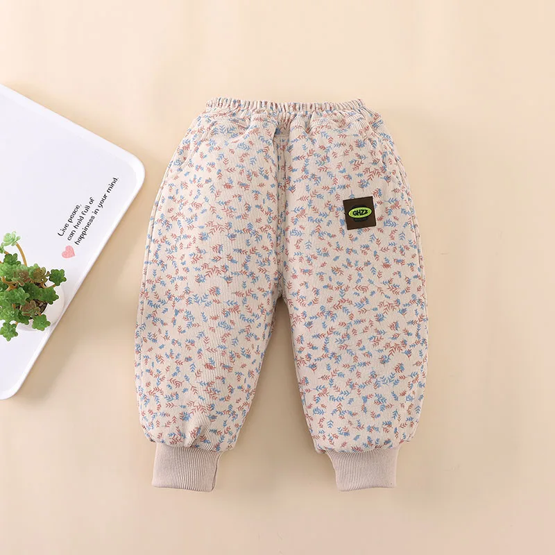 MILANCEL 0-5 años 2024 nuevos pantalones para niños niñas pantalones gruesos con estampado de orejas de trigo forro de piel de invierno pantalones casuales cálidos para niños - imagen 3