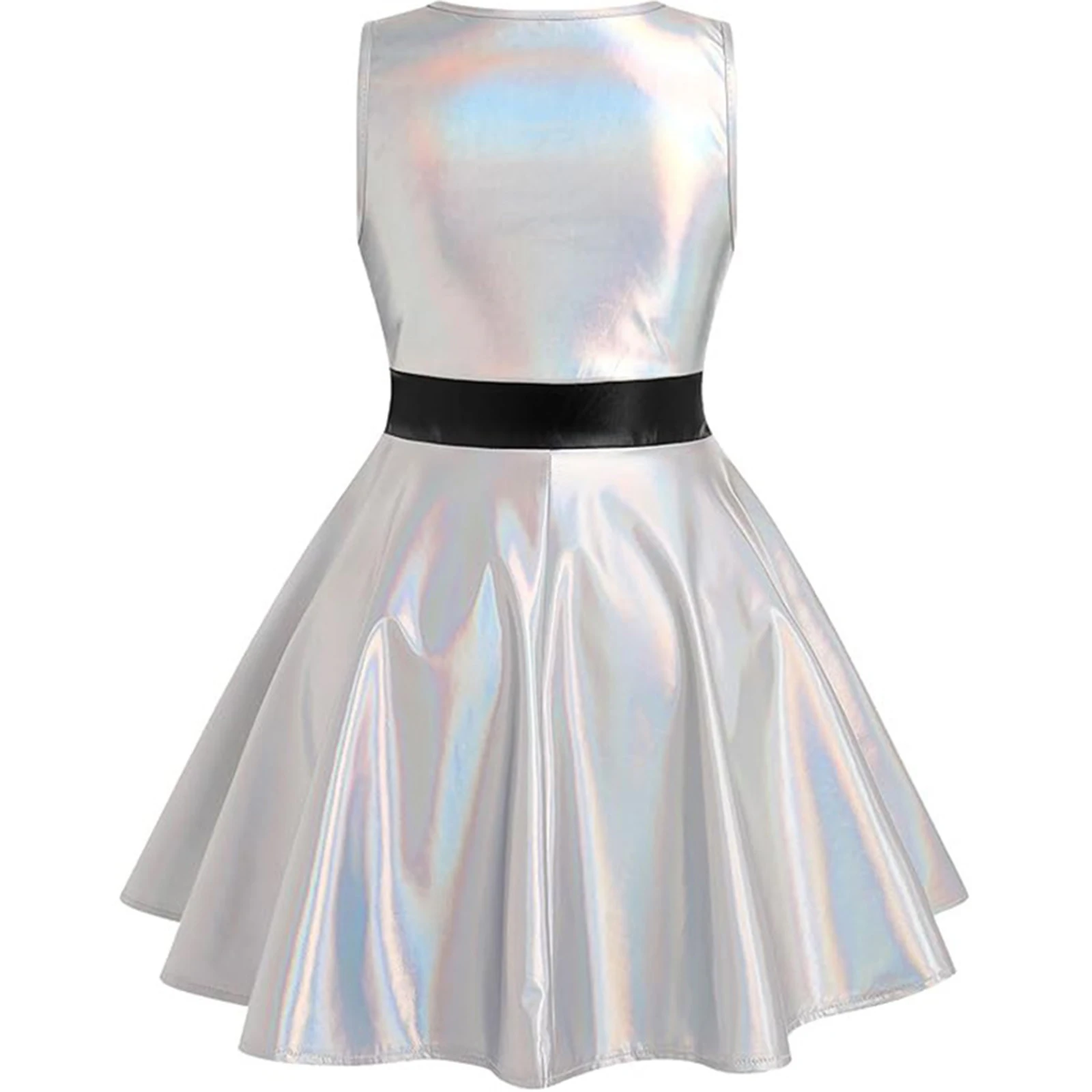 Vestido metálico brillante acampanado sin mangas para niña - imagen 4