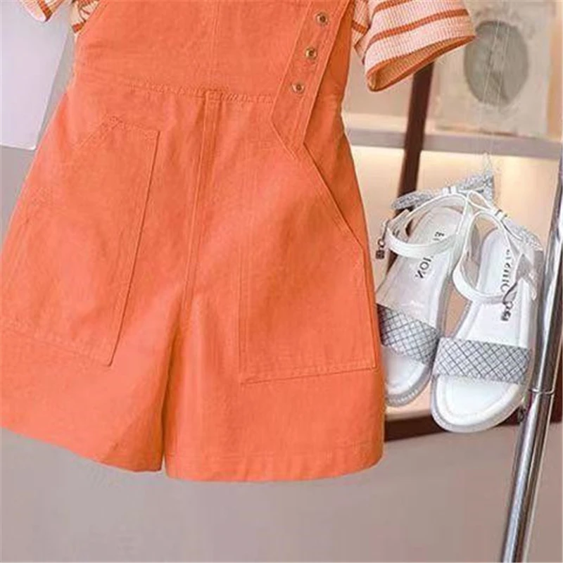 Conjunto de monos finos de verano para niñas, monos a la moda de Color sólido para niñas, pantalones cortos, monos informales que combinan con todo para niños - imagen 3