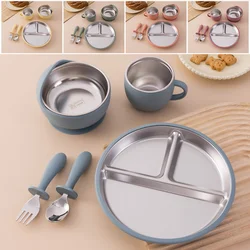 Set de vajilla infantil con ventosa silicona y acero para comer