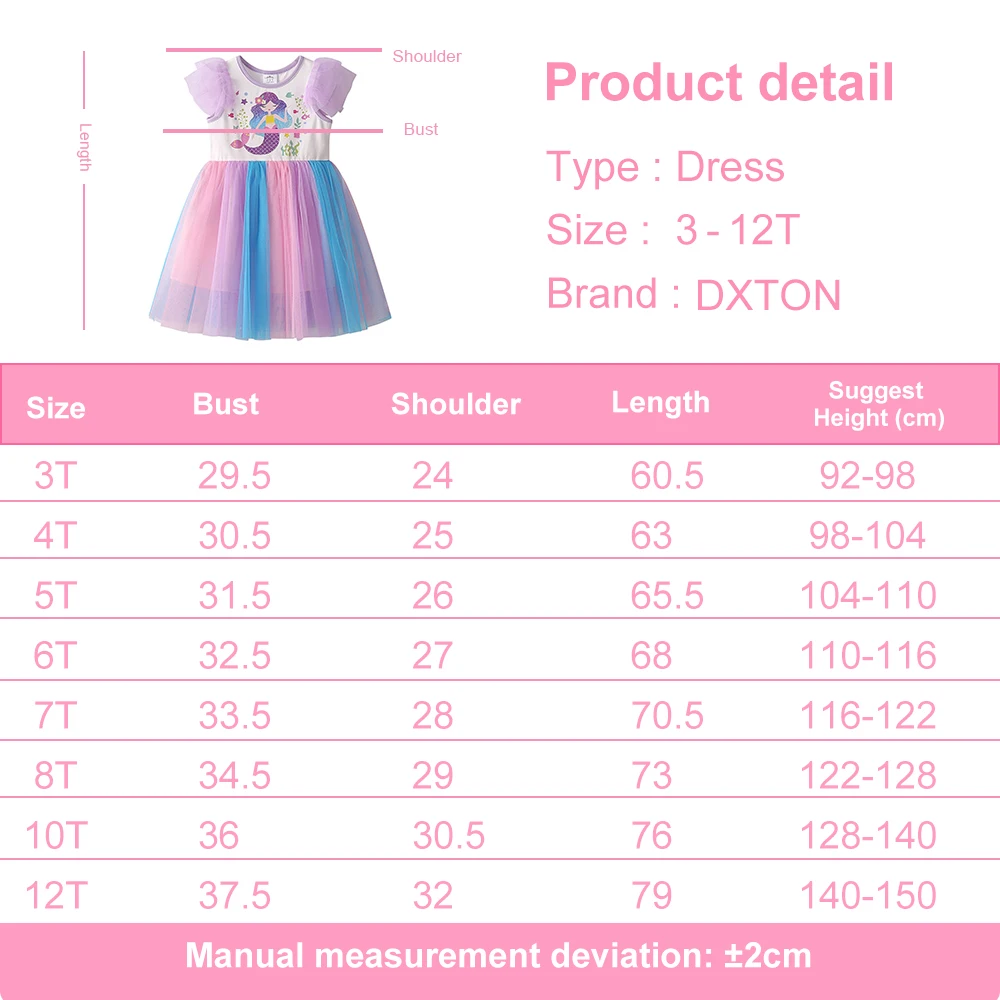 DXTON Vestido de princesa tutú para niñas – Estilo sirena veraniego - imagen 4
