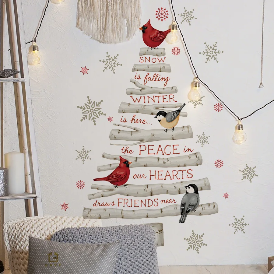Pegatinas de pared decorativas navideñas, pegatinas autoadhesivas para ventana de árbol de Navidad de abedul blanco - imagen 5