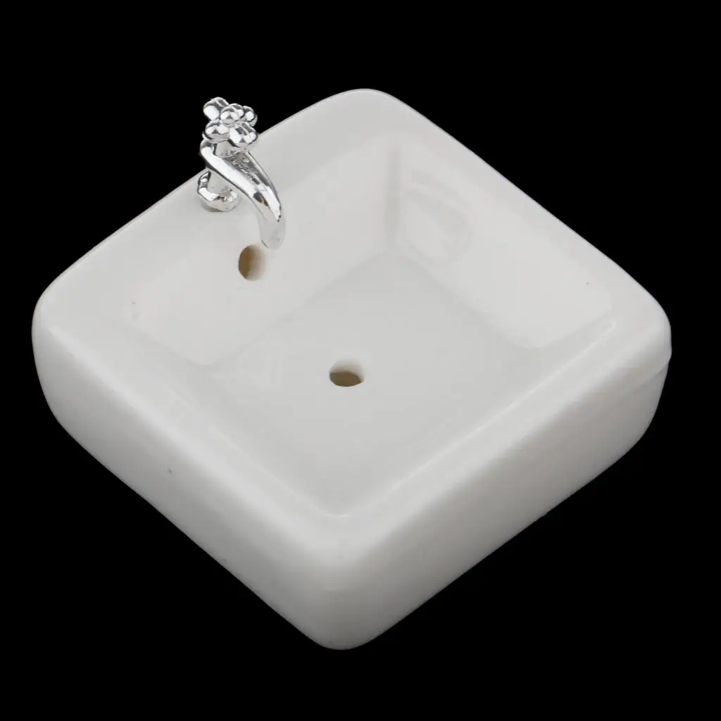 1:12 Scale Miniature Square Wash Basin Sink for Dollhouse Bathroom Supplies