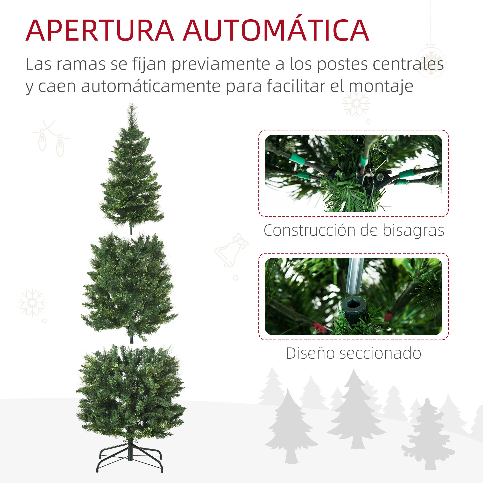 HOMCOM Árbol de Navidad Artificial de 180 cm Árbol Navideño con 618 Ramas Agujas de Pino Apertura Automática y Base Plegable de Acero Ø70x180 cm Verde - imagen 4