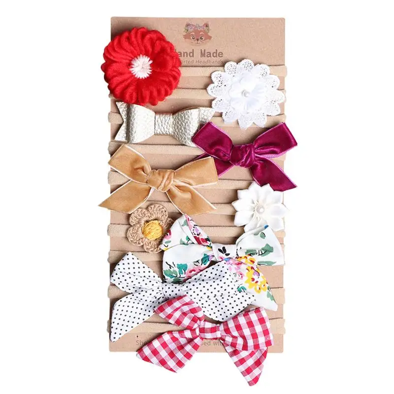 Diadema de nailon para bebé, lazos 10X, diademas de nailon hechas a mano para el cabello para niños, elásticos cómodos y suaves con lazo para el cabello para niñas