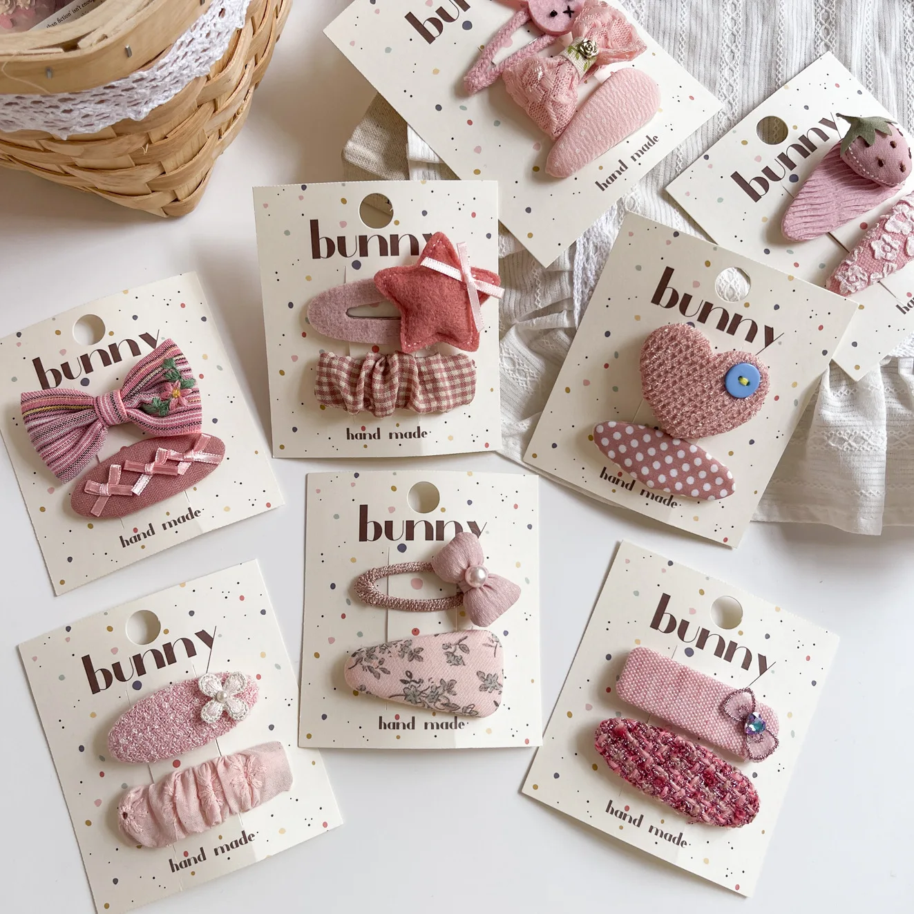 Clip de pelo geométrico rosa coreano para niñas, Clip BB de cabeza de princesa dulce de tela, Clip de peinado lateral para el cabello Floral de cinco estrellas para niños