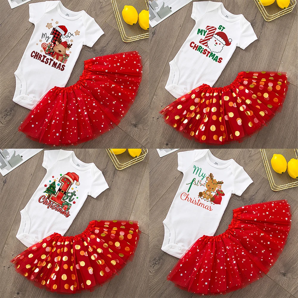 Vestido navideño para bebé con tutu y body - Conjunto festivo - imagen 2