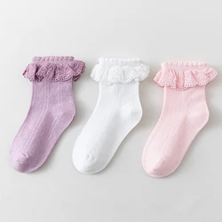 Calcetines cortos de algodón con volantes para niñas – Estilo princesa