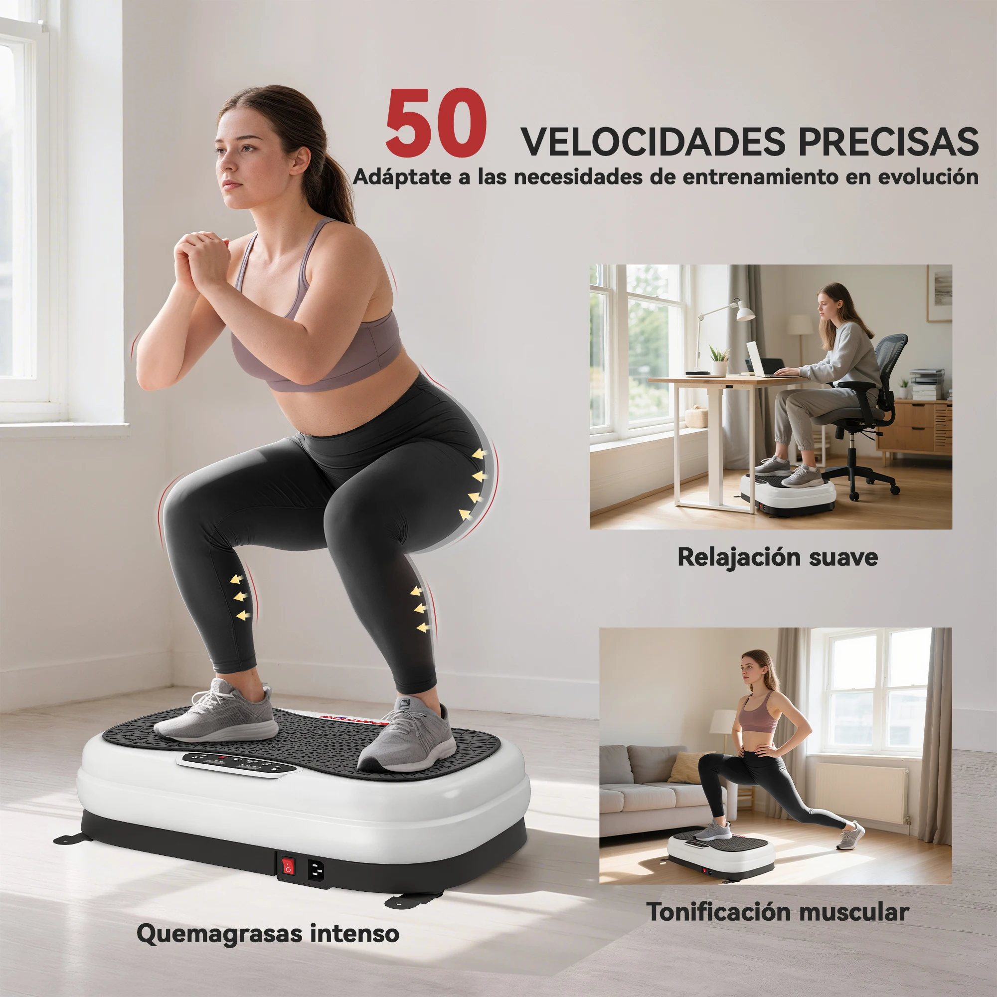 SPORTNOW Plataforma Vibratoria, 50 Velocidades 3 Programas, Plataforma Vibración Muscular con Pantalla LED, Mando a Distancia, Bandas Elásticas, para Entrenamiento Corporal Completo, Ejercicio en Casa - imagen 2