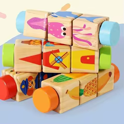 Puzzle educativo de madera Montessori – Animales y vehículos