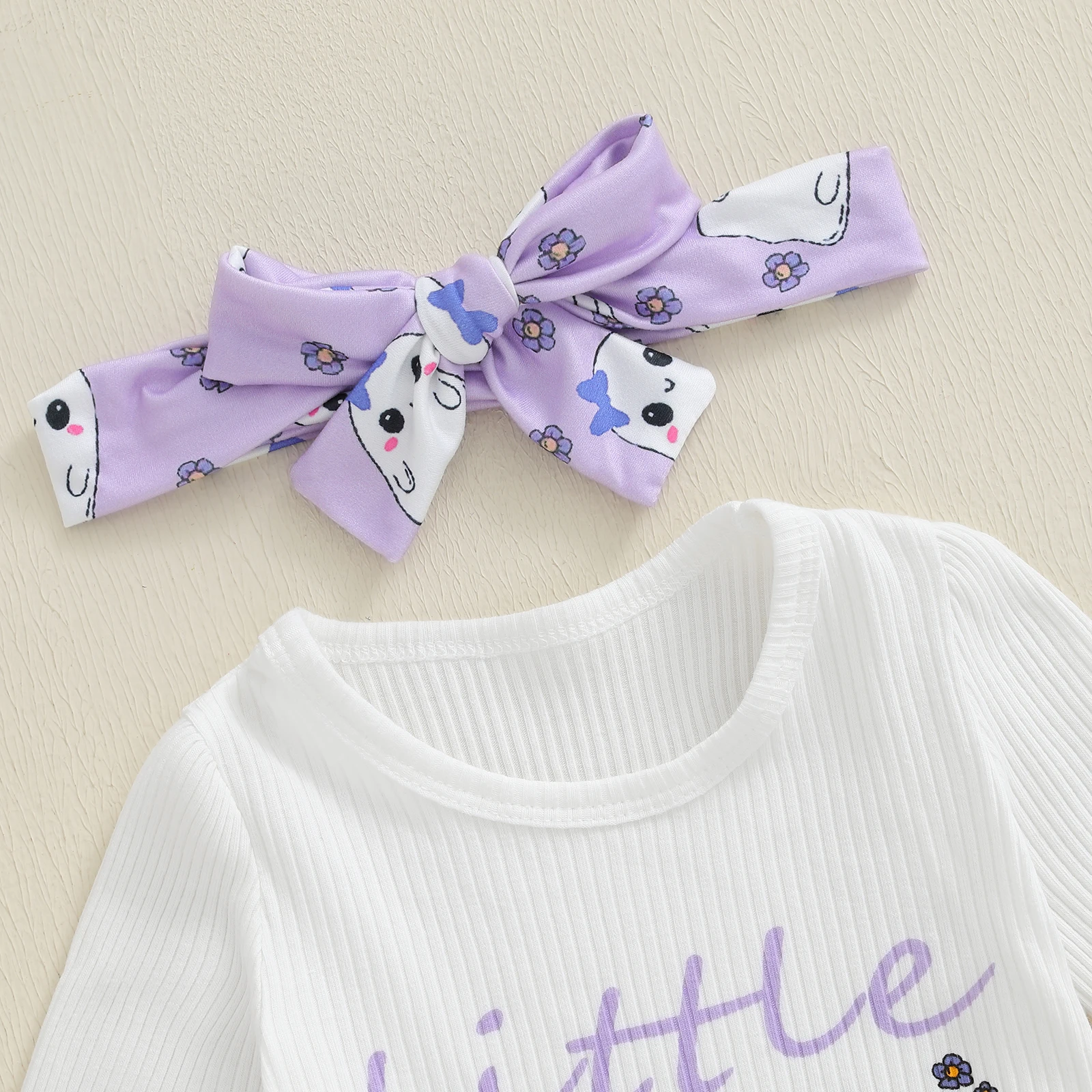 Conjunto de 3 piezas de mameluco de manga larga con estampado de calabaza y diadema de Halloween para niña de 0 a 18 meses - imagen 4