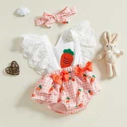 VISgogo traje Pascua niña mono zanahoria cuello cuadrado lazo