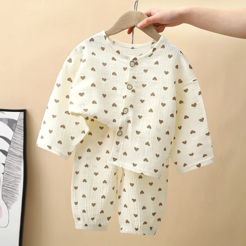 Conjunto de pijama de algodón de doble hilo para niños y niñas