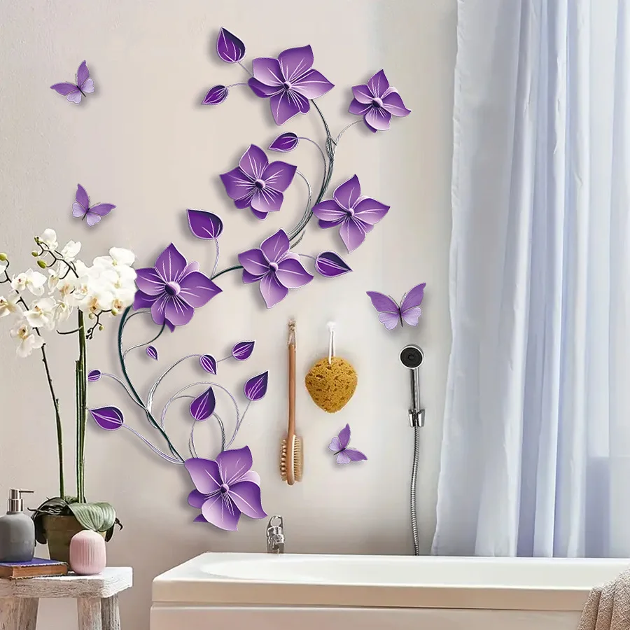 Adhesivo de pared de flor de Bauhinia, adhesivo de pared autoadhesivo de mariposa, adhesivo de decoración del hogar de estilo clásico