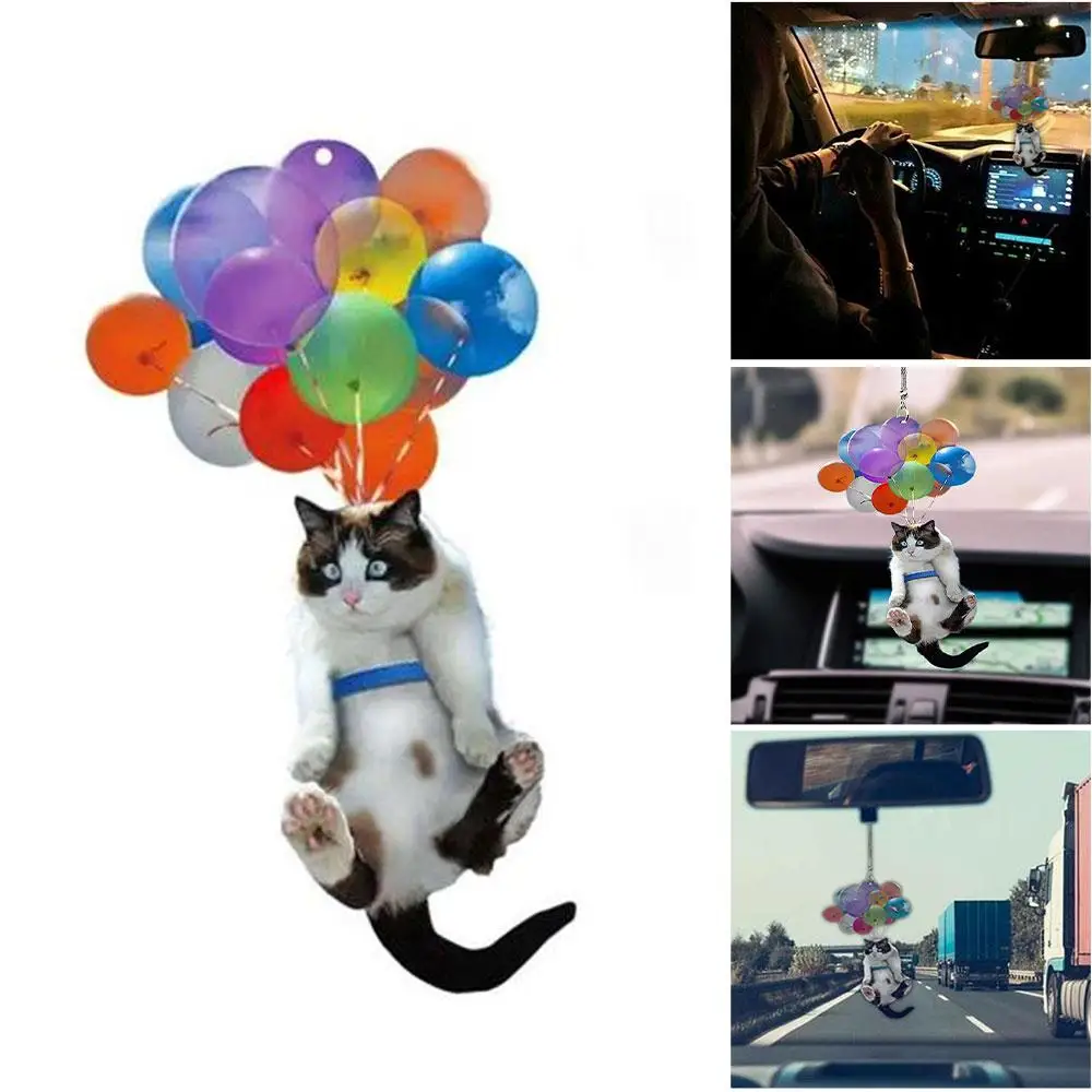 Espejo retrovisor colorido para coche, adorno colgante con globo para Interior de gato volador, decoración para mascotas, 1 a 7 piezas - imagen 2