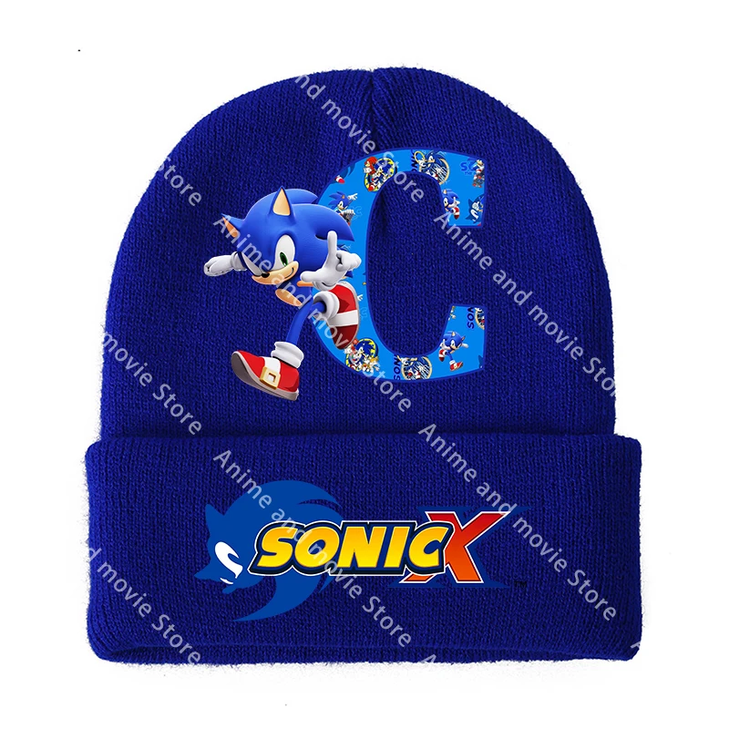 Gorros de punto para niños y niñas, gorros con letras de dibujos animados de Sonics, gorro de algodón para invierno, bonito gorro de lana de 56CM, regalos de cumpleaños de moda de Anime - imagen 3