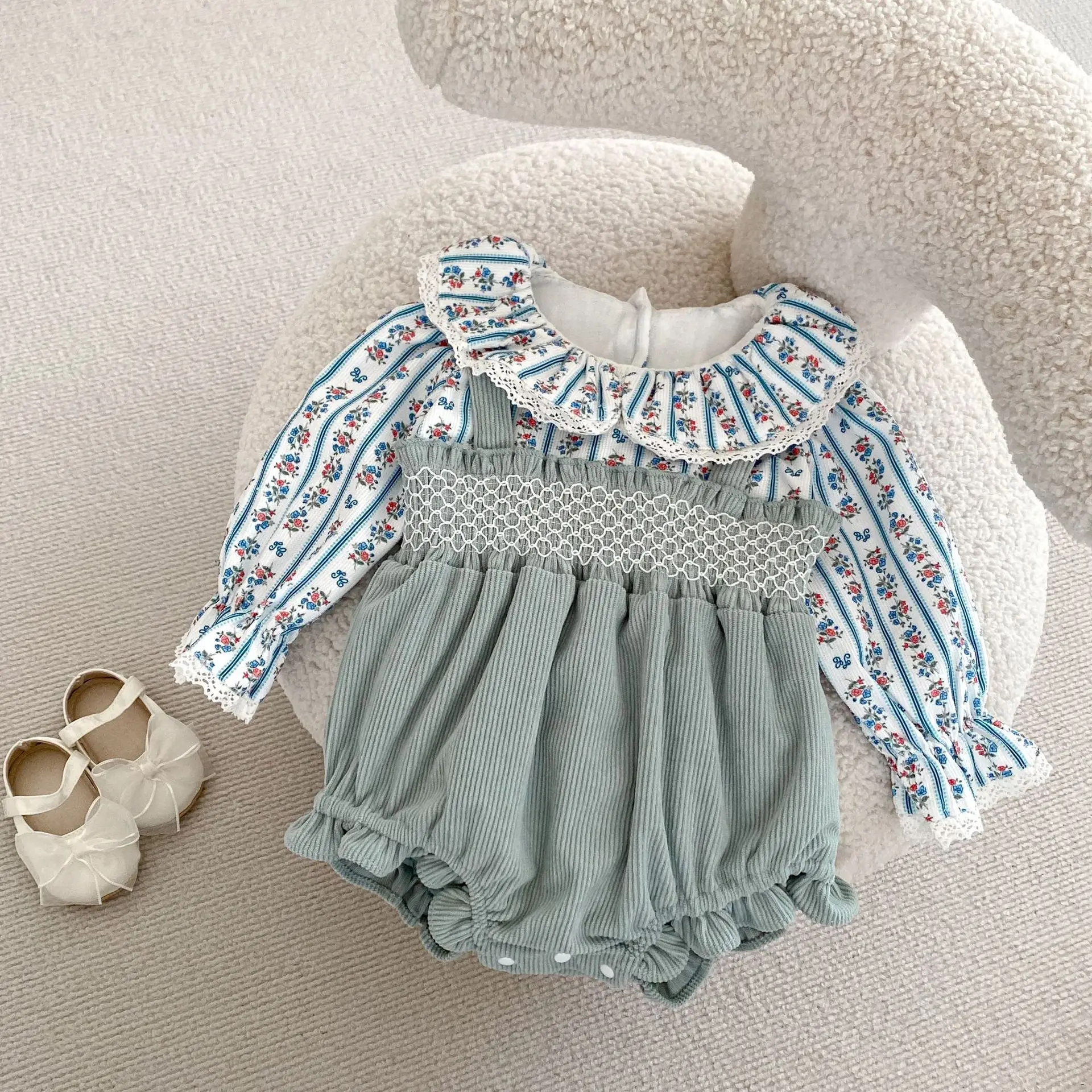 Pantalón de pana de 2 piezas para niña, pantalón de manga larga, con ribete bordado, para otoño, 2024 - imagen 3