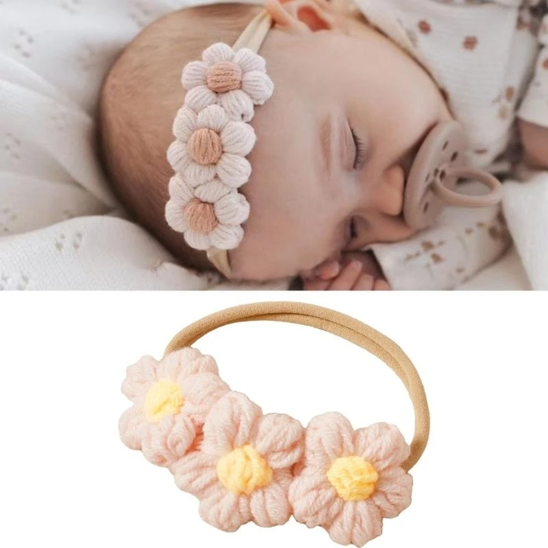 1 Uds. Diadema para niña, bonita banda elástica para el pelo para bebé, cabeza para recién nacido, diadema tejida con flores para niño, accesorios para niño - imagen 3