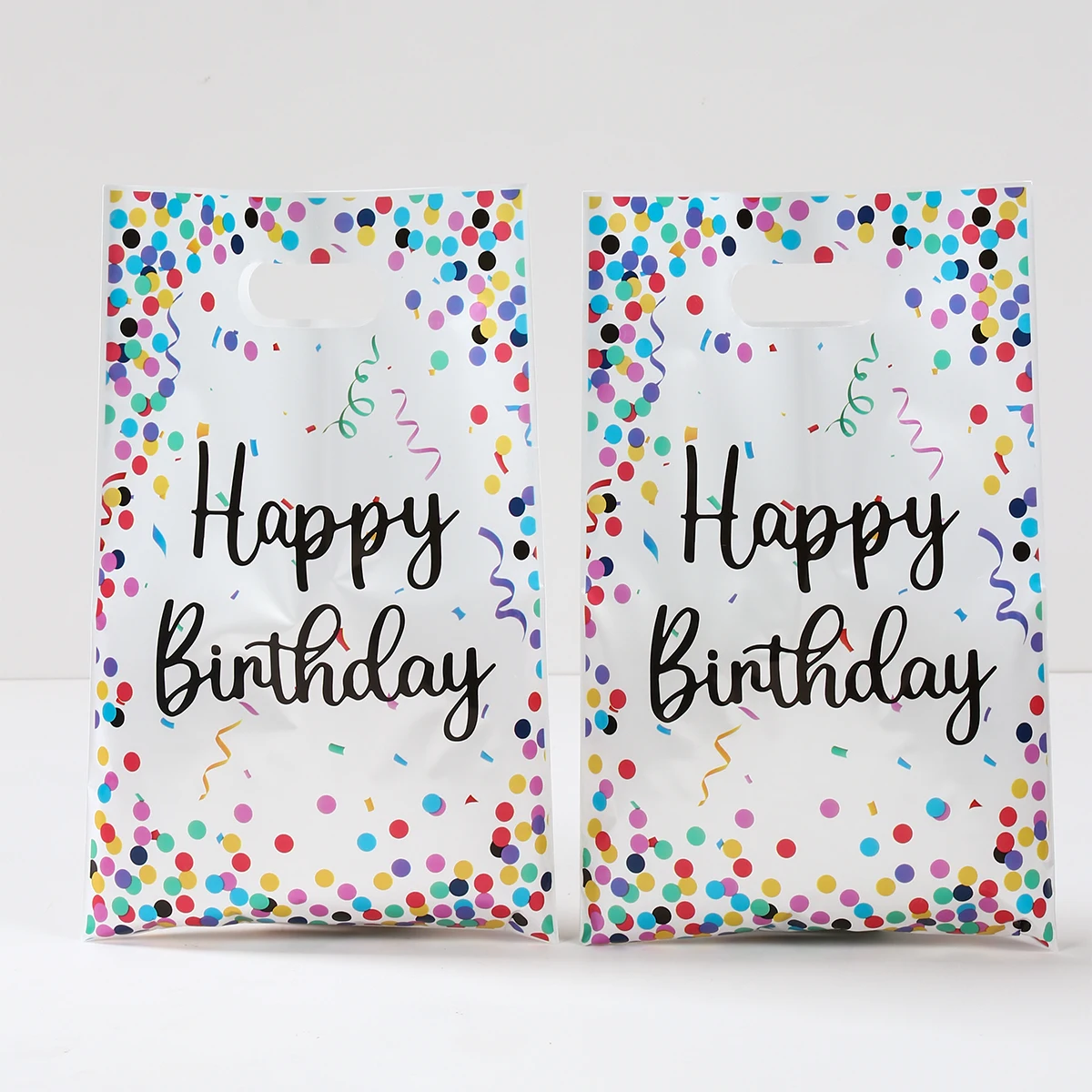 10/25/50 Uds. Bolso de plástico con puntos coloridos para dulces, bolsas de embalaje, fiesta de feliz cumpleaños, recuerdos para adultos y niños, suministros para fiestas - imagen 2