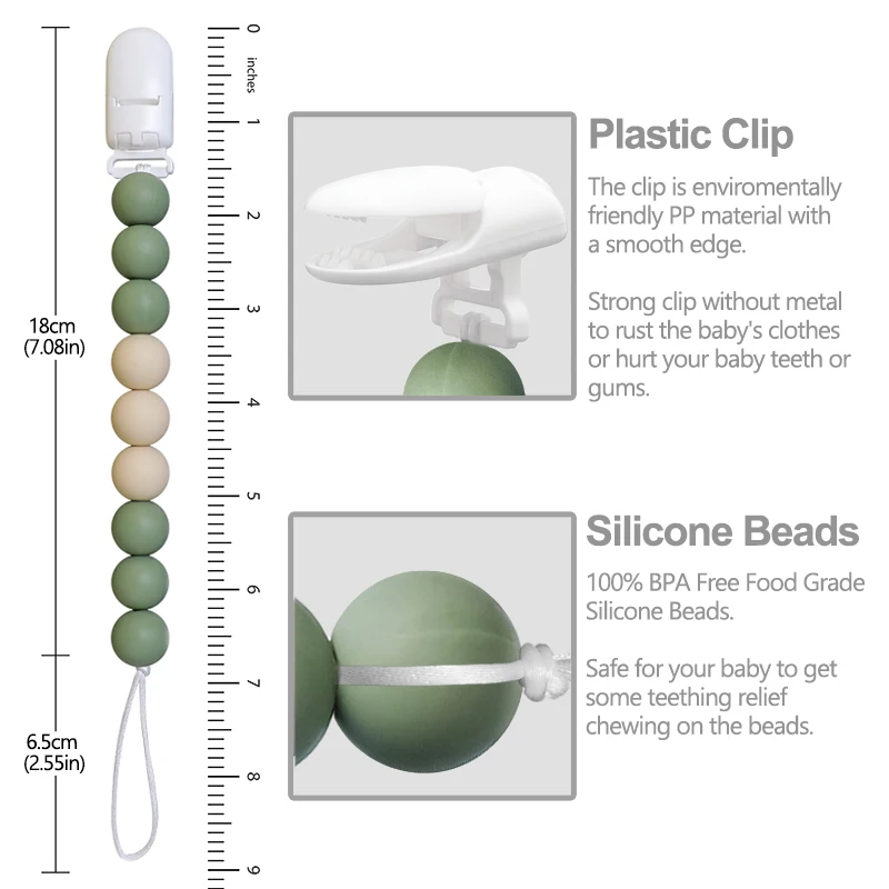 Clips de silicona para chupete de bebé, cadena anticaída para chupete, soporte para chupete infantil para fácil almacenamiento y limpieza, 2 uds. - imagen 5