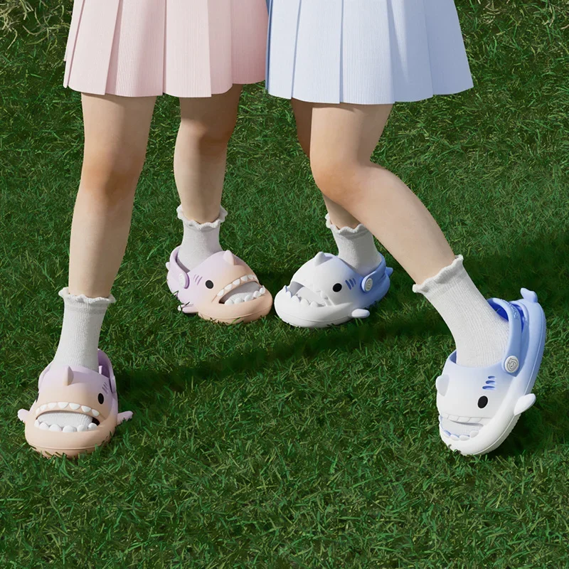 Zapatillas de tiburón de verano para niños, zapatillas frías para interiores, antideslizantes, de fondo suave, cómodas, bonitas zapatos con agujeros para bebés, toboganes de casa para niños y niñas - imagen 5
