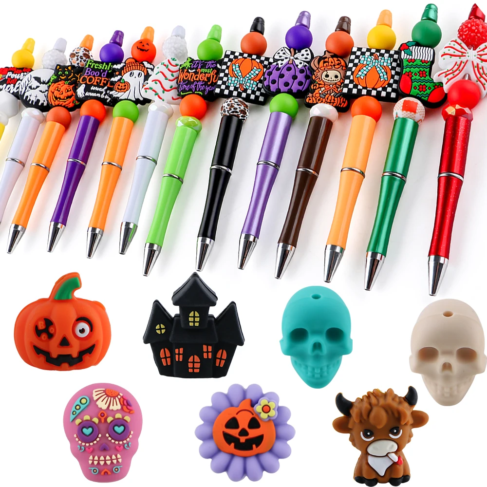 5/10 Uds nueva calabaza de Halloween/cuadrón cuentas focales de silicona para joyería DIY collar pulsera pendiente llavero colgante Accesorios