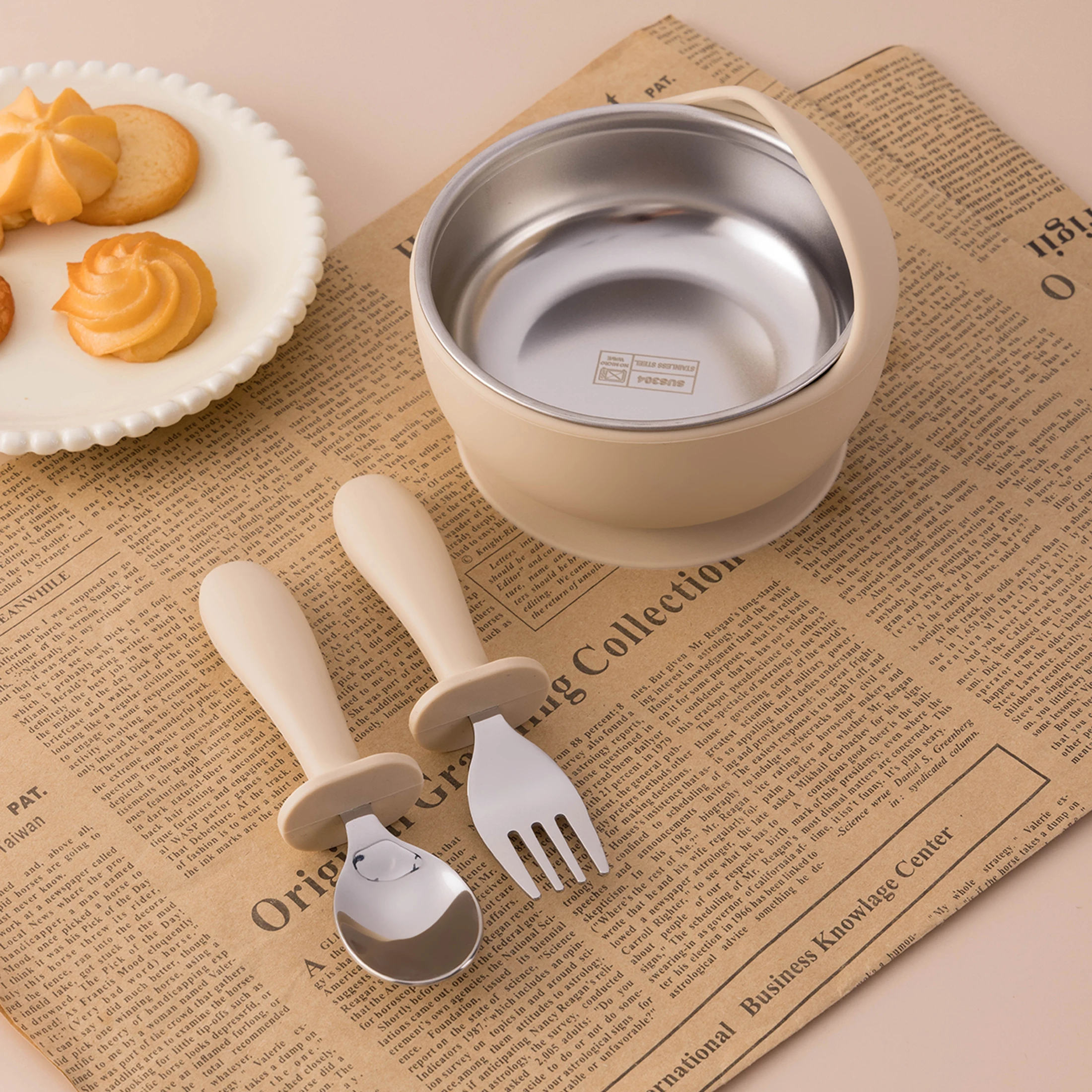 Set alimentación bebé de silicona y acero inoxidable sin BPA