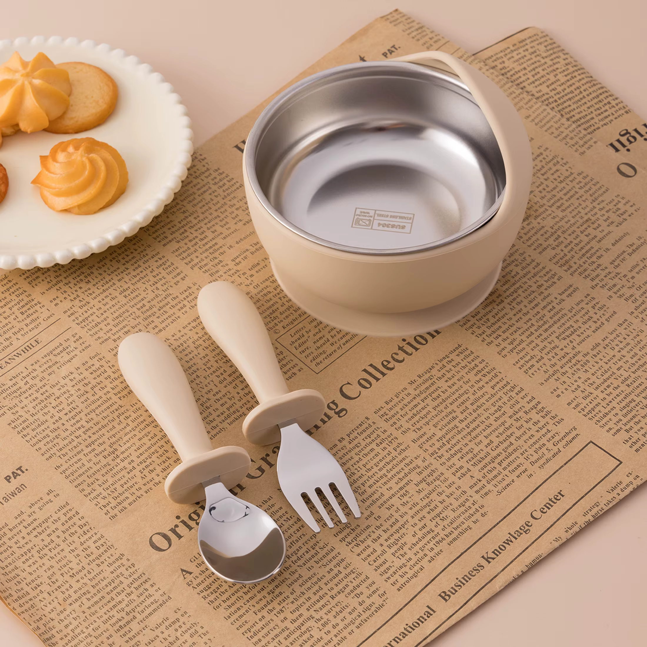 Set alimentación bebé de silicona y acero inoxidable sin BPA